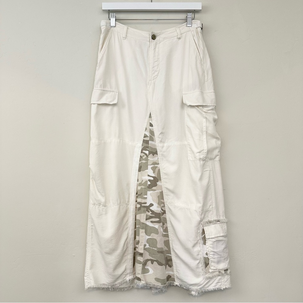 Da-Nang Off White Camo Long Maxi Skirt Cargo Silk